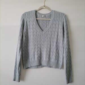 J.Galt Womens Blue Long Sleeve V Neck Cable Knit Pullover Sweater OS